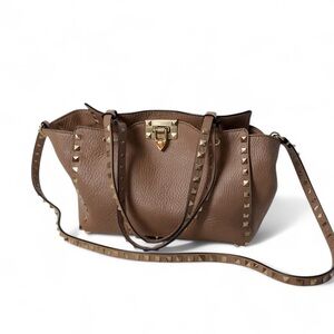 Valentino Tan Shoulder Bag with Gold Studs